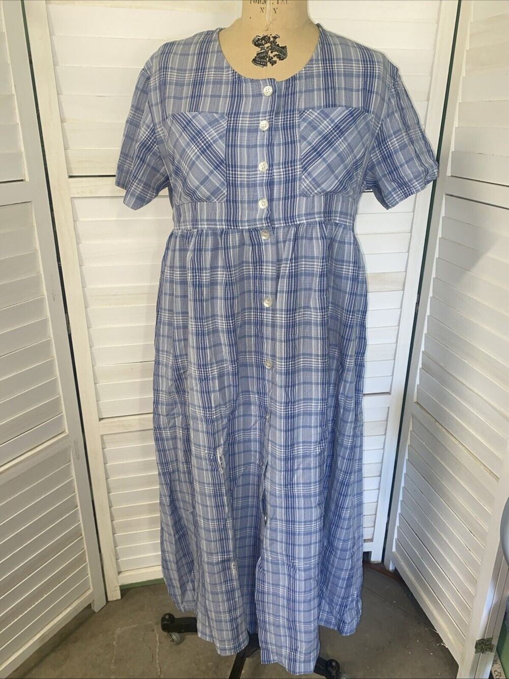 Adonna Leisure Wear House Dress Women’s Blue Plaid Grandmacore Zip Sz Small